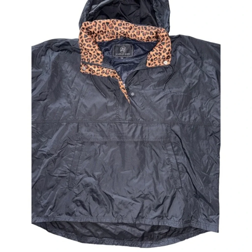 Lauren James Womens XXL Black Leopard Print Accent‎ Anorak Windbreaker Jacket